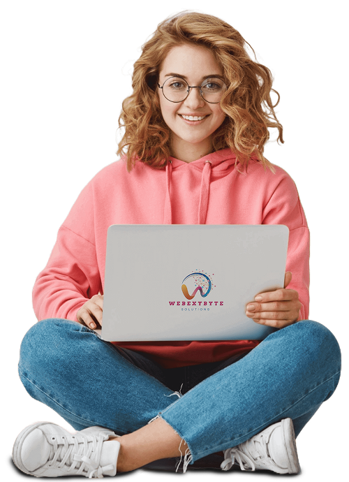 Professional woman working on laptop for digital marketing
